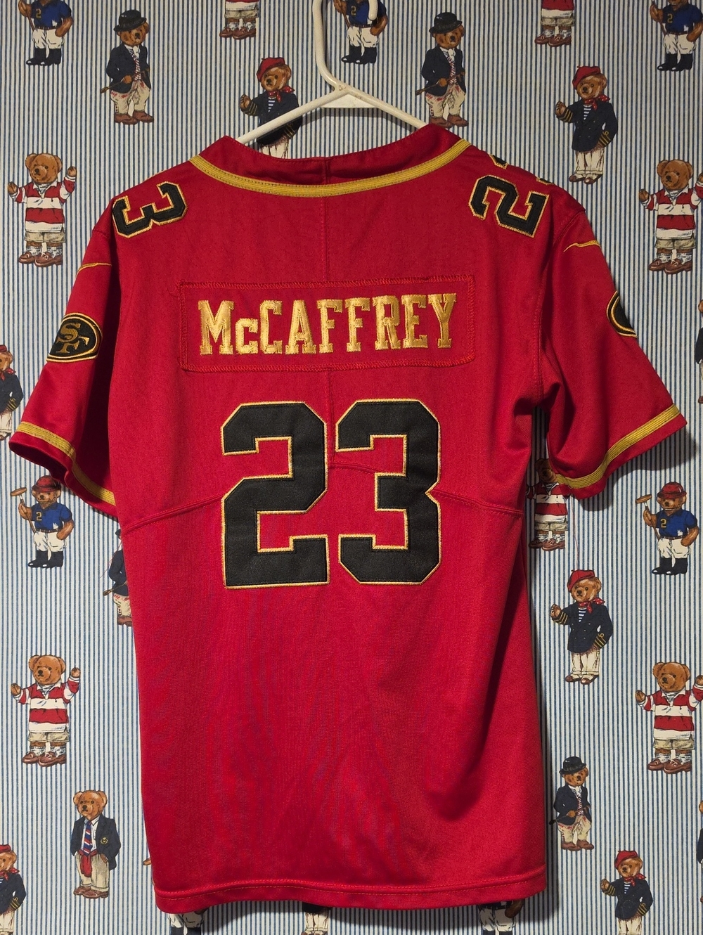San Francisco 49ers Christian McCaffrey #23 football jersey Kids 12-14 Large